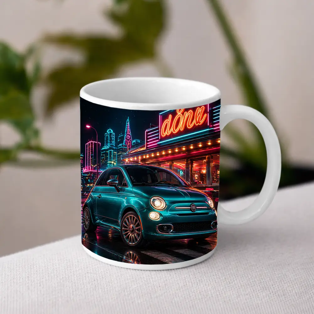 Fiat 500 Neon Diner Night City – Mugs