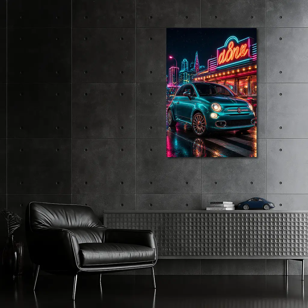 Fiat 500 Neon Diner Night City – Wall Art