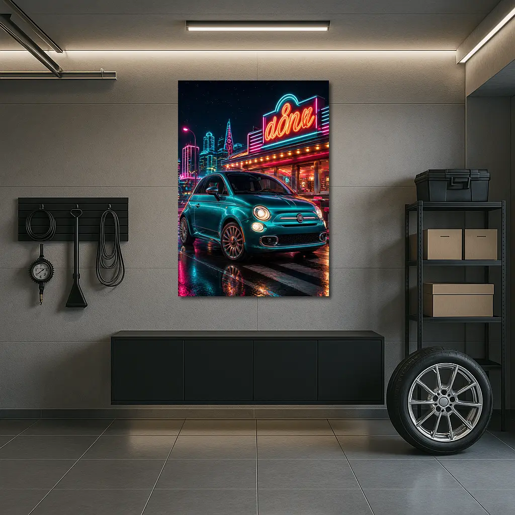 Fiat 500 Neon Diner Night City – Wall Art