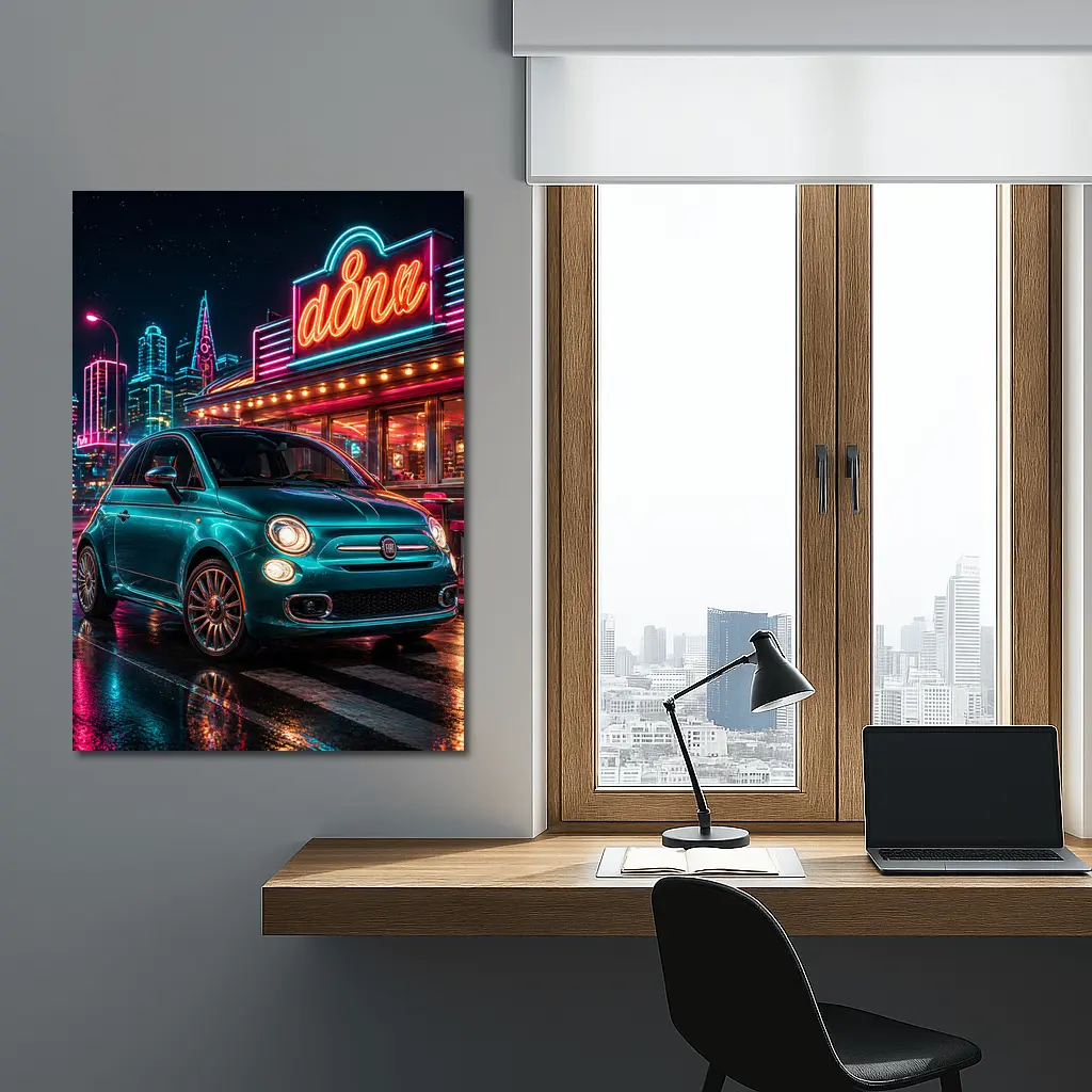 Fiat 500 Neon Diner Night City – Wall Art