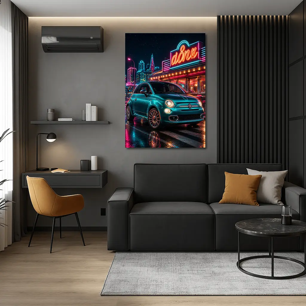Fiat 500 Neon Diner Night City – Wall Art