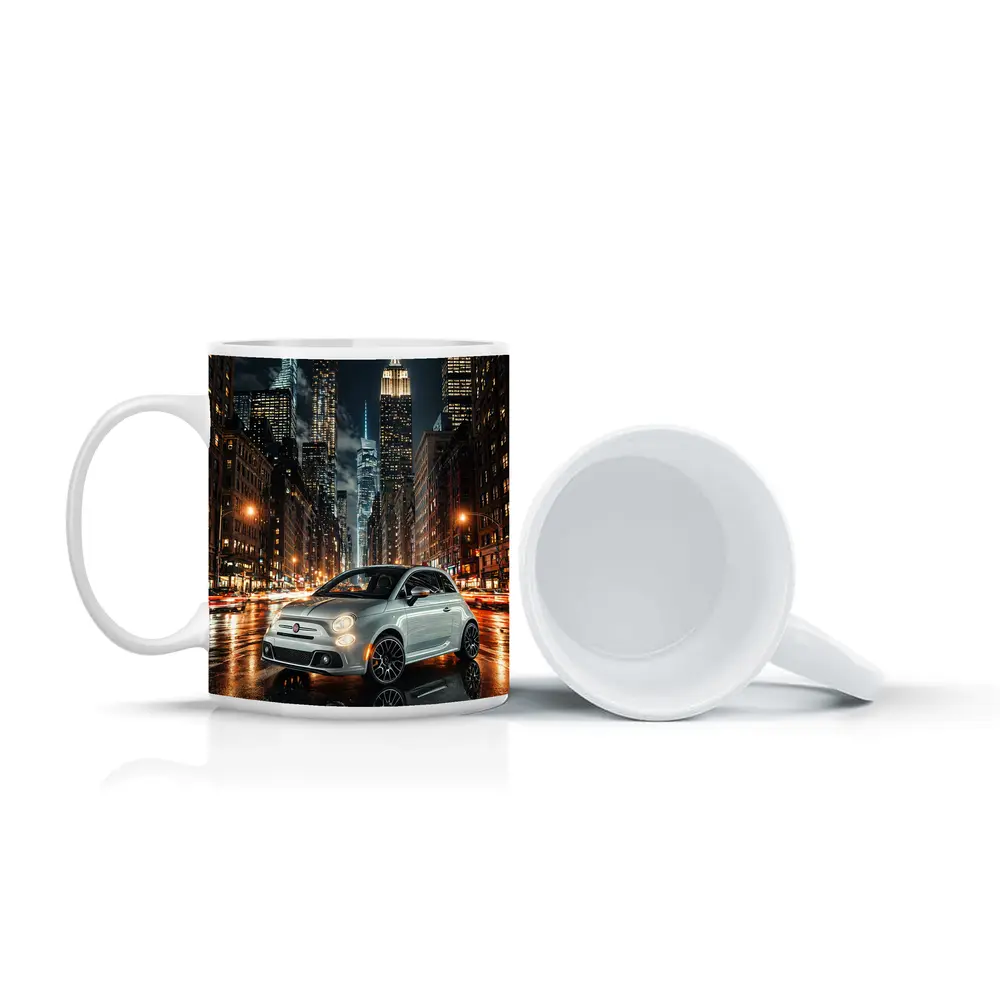 Fiat 500 Silver City Night Street Scene – Mugs