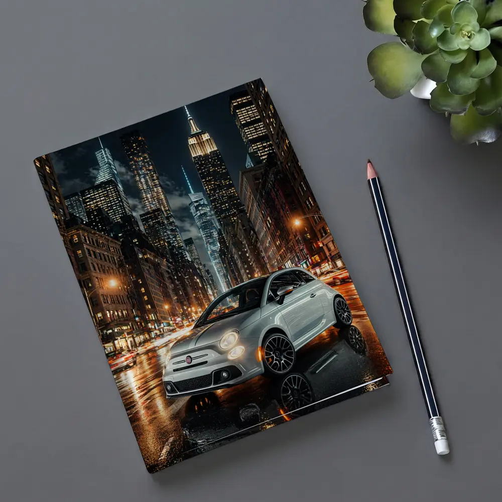 Fiat 500 Silver City Night Street Scene – Notebooks