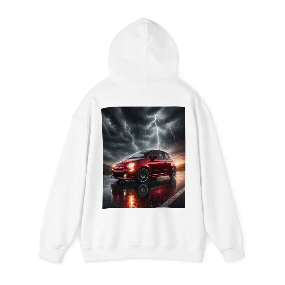 Fiat 500 Red Car Stormy Lightning Rain – Hoodies