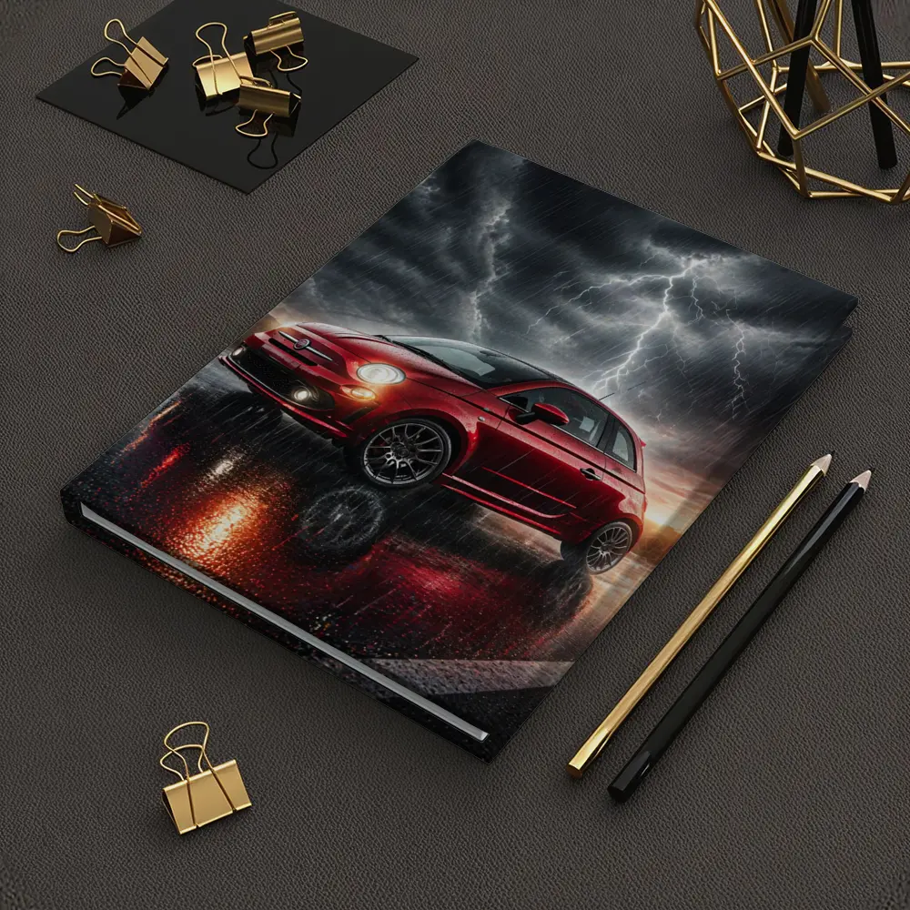 Fiat 500 Red Car Stormy Lightning Rain – Notebooks