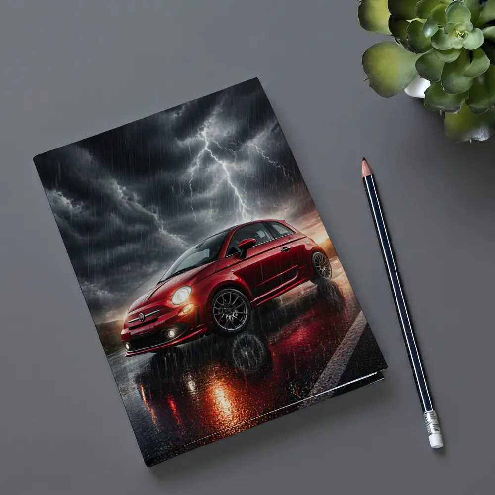 Fiat 500 Red Car Stormy Lightning Rain – Notebooks