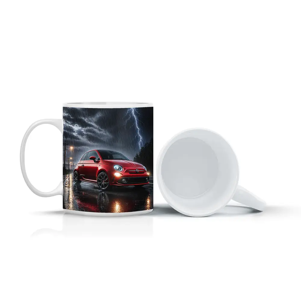 Fiat Abarth Red Car Stormy Night Rain – Mugs