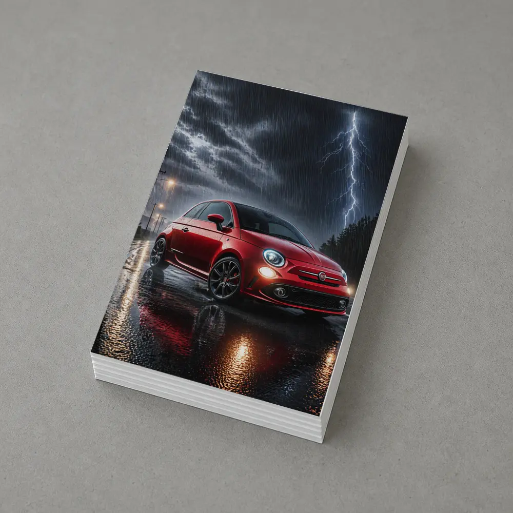 Fiat Abarth Red Car Stormy Night Rain – Postcards