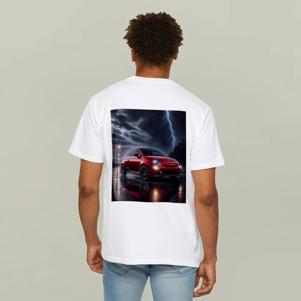 Fiat Abarth Red Car Stormy Night Rain – T-Shirts