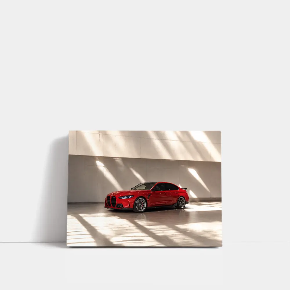 BMW M3 Red Sedan Indoor Garage Setting – Wall Art
