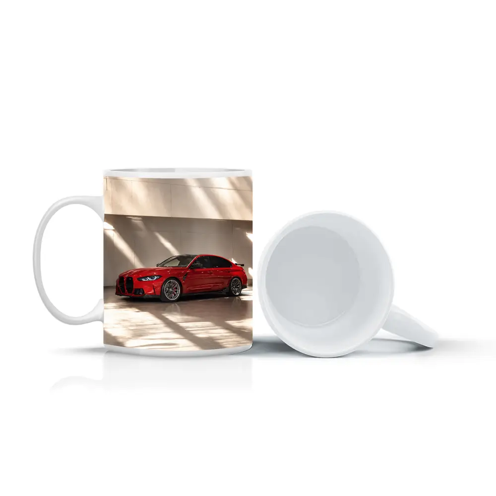 BMW M3 Red Sedan Indoor Garage Setting – Mugs
