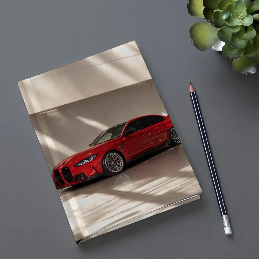 BMW M3 Red Sedan Indoor Garage Setting – Notebooks
