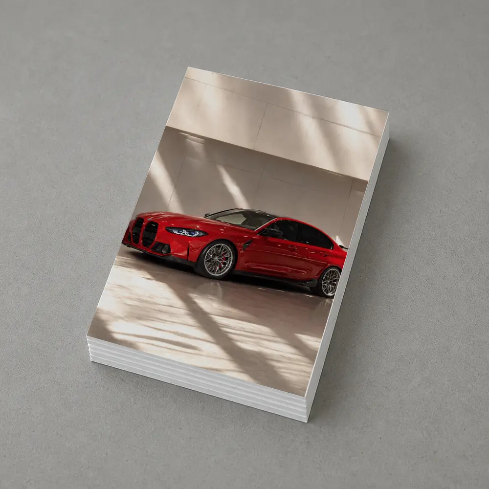 BMW M3 Red Sedan Indoor Garage Setting – Postcards