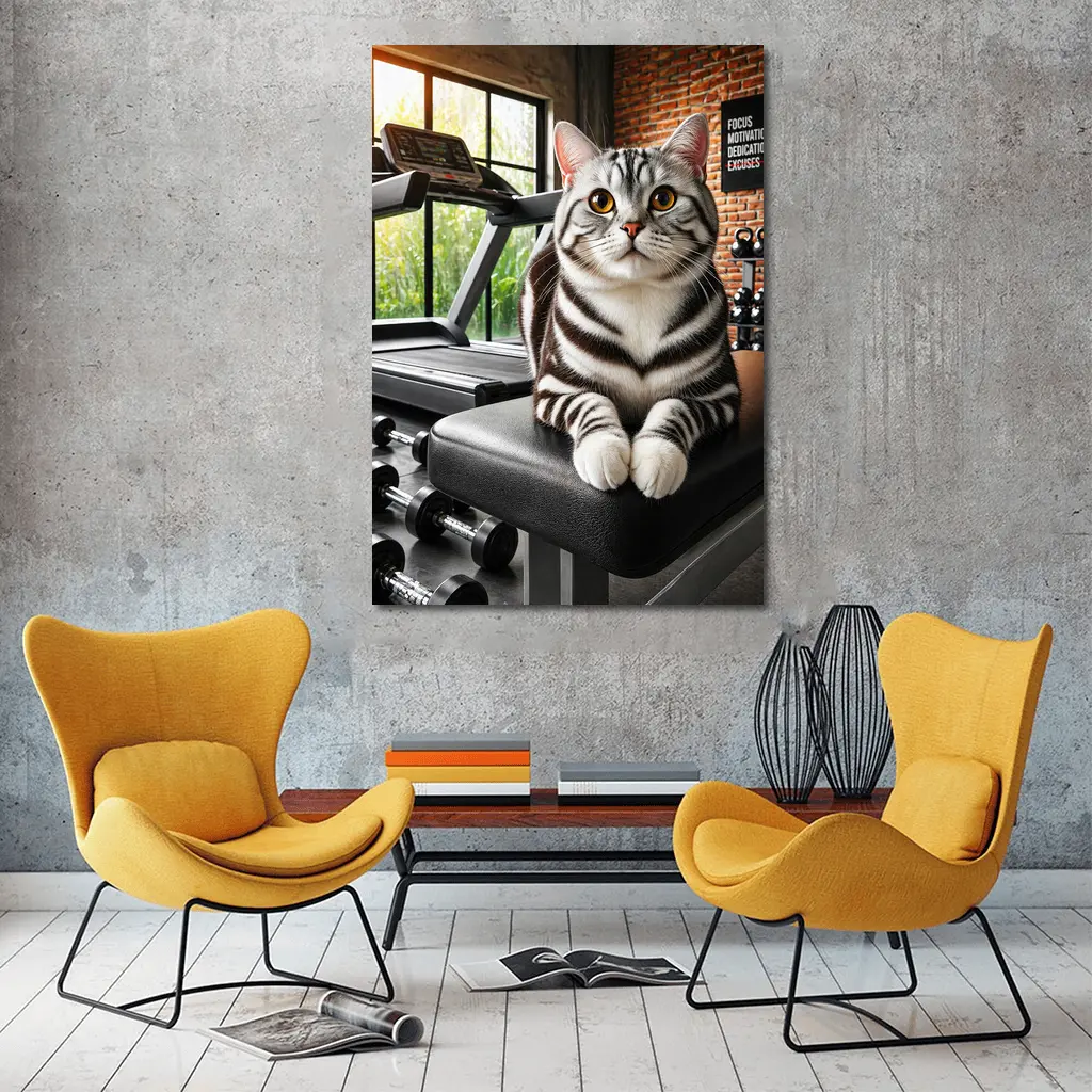 American Shorthair Cat Sitting in Gym – Wall Art
