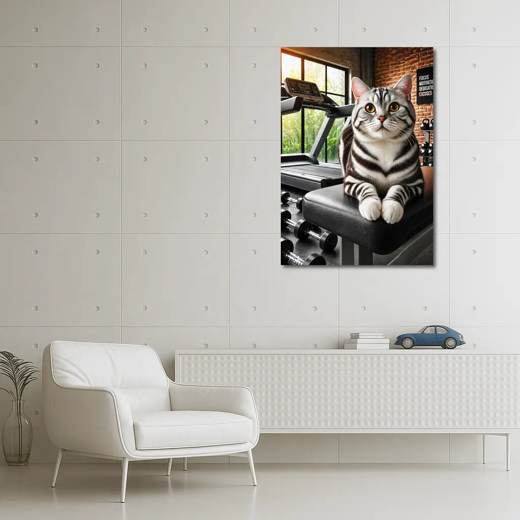 American Shorthair Cat Sitting in Gym – Wall Art
