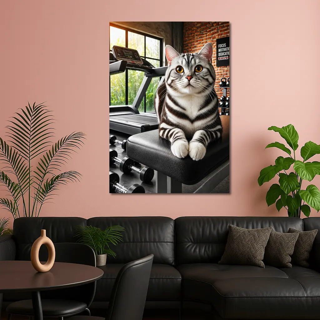 American Shorthair Cat Sitting in Gym – Wall Art