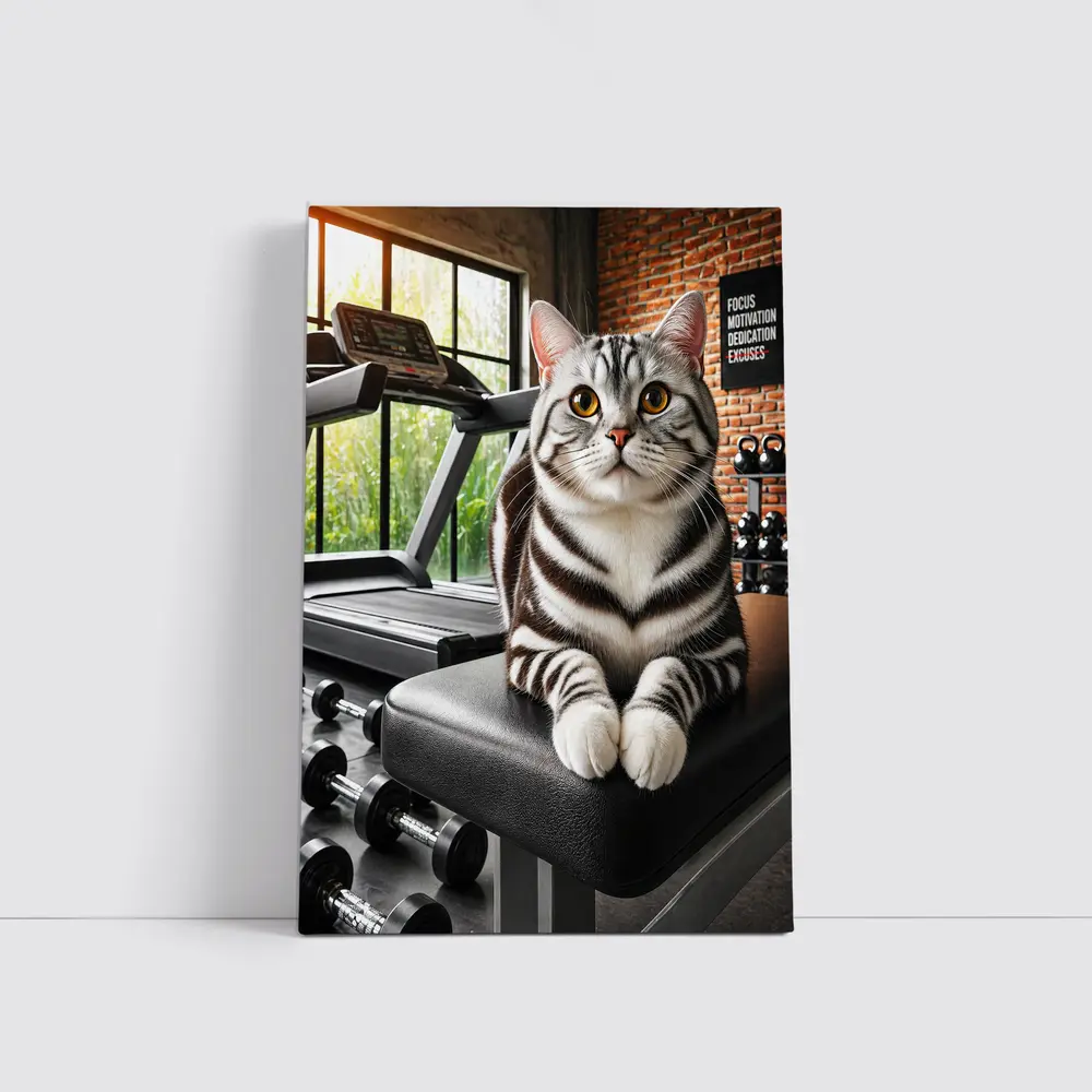 American Shorthair Cat Sitting in Gym – Wall Art
