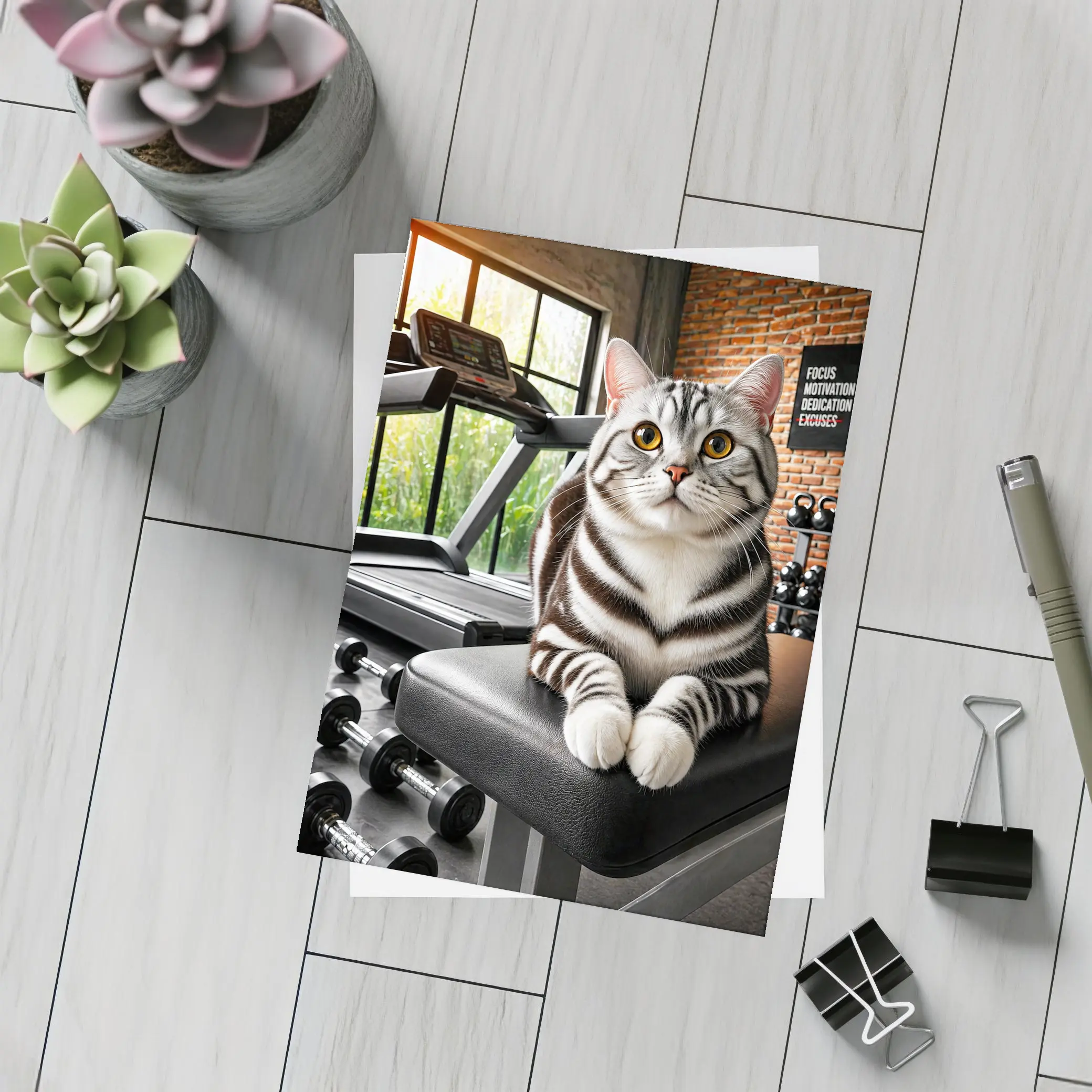American Shorthair Cat Sitting in Gym – Postcards