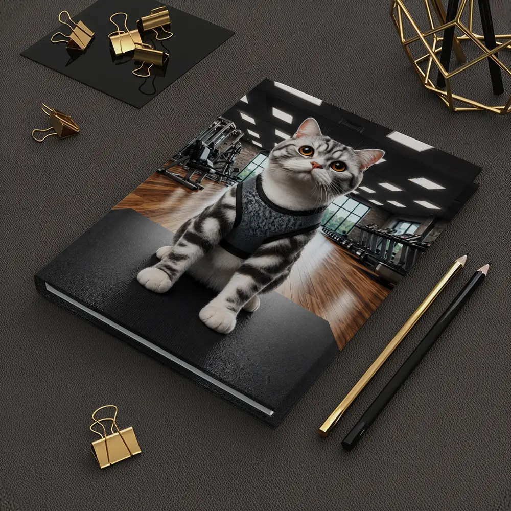 American Shorthair Cat Wearing Harness In Gym – Notebooks