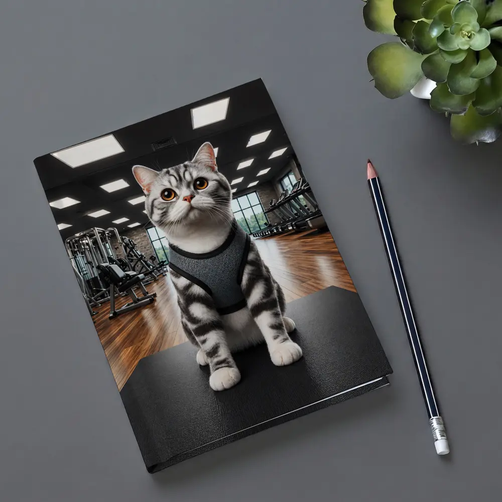 American Shorthair Cat Wearing Harness In Gym – Notebooks