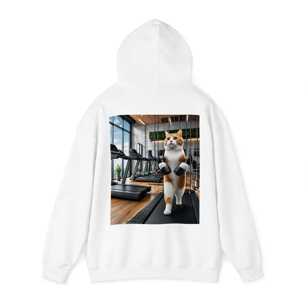 Orange Cat Lifting Dumbbells In Gym – Hoodies