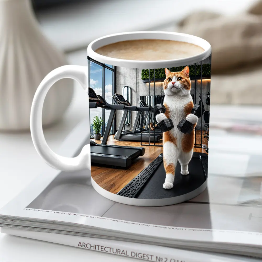 Orange Cat Lifting Dumbbells In Gym – Mugs