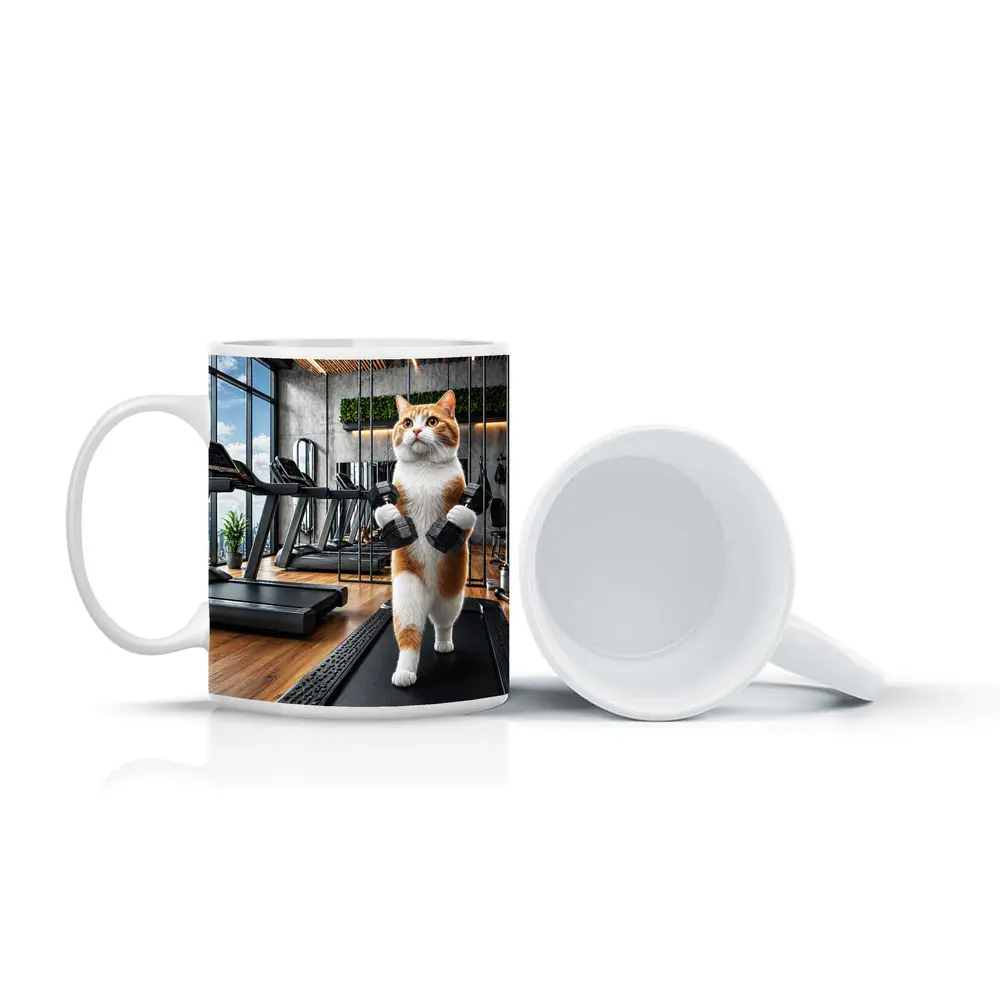 Orange Cat Lifting Dumbbells In Gym – Mugs