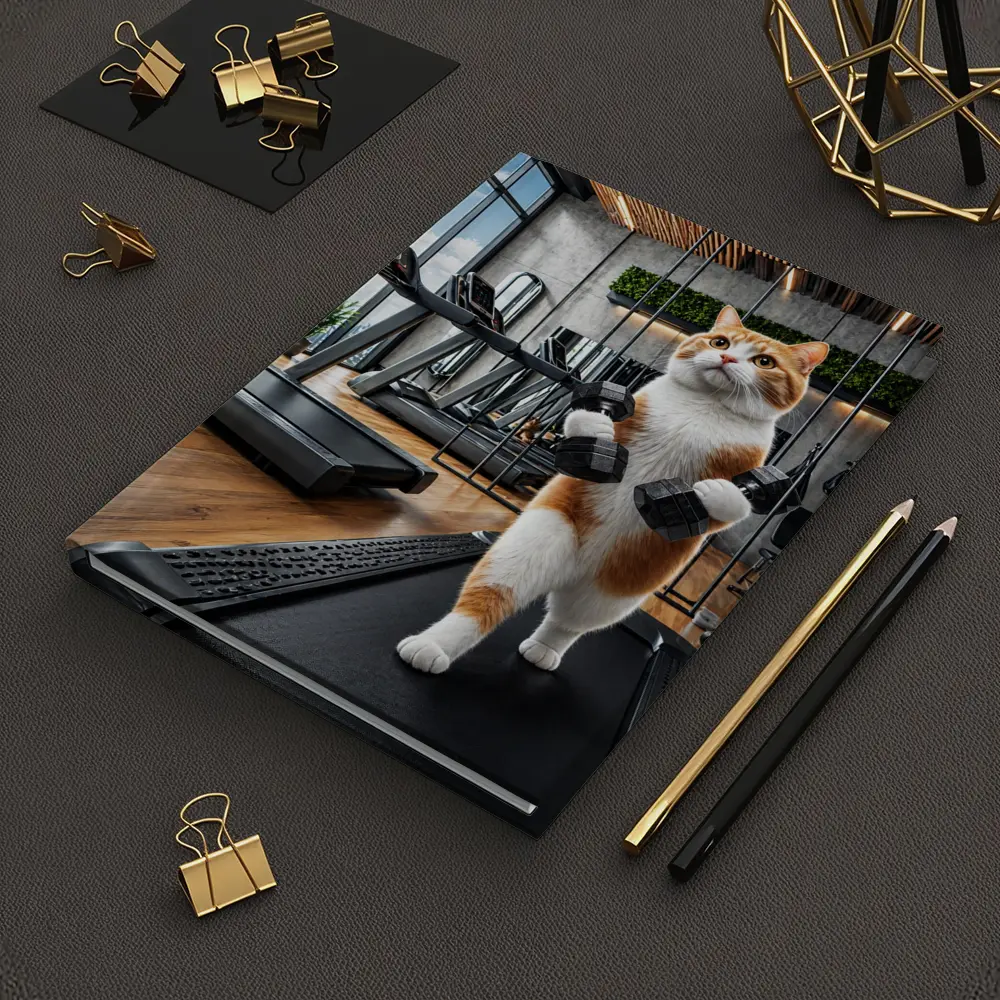 Orange Cat Lifting Dumbbells In Gym – Notebooks