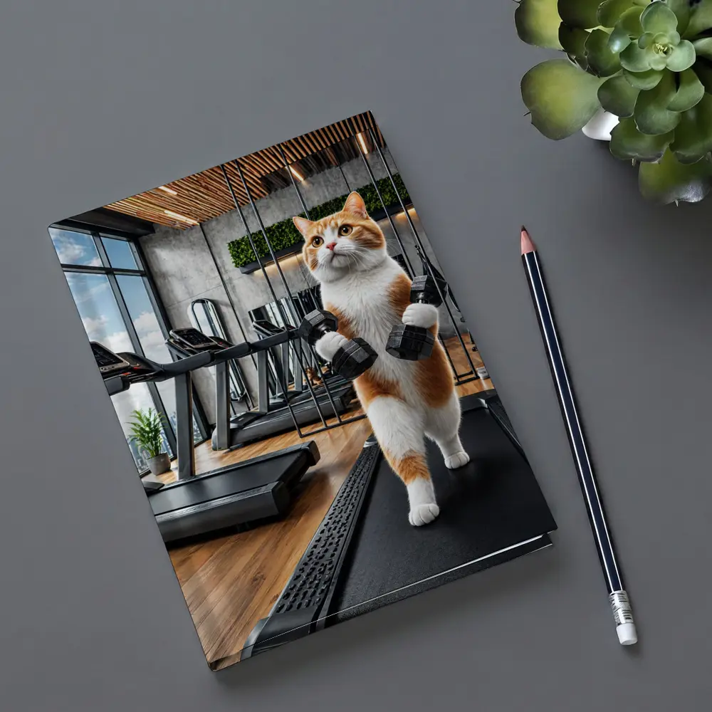 Orange Cat Lifting Dumbbells In Gym – Notebooks
