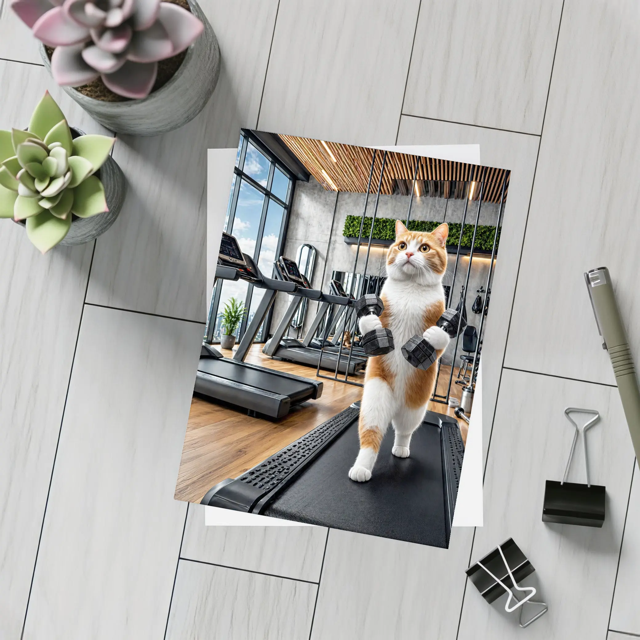 Orange Cat Lifting Dumbbells In Gym – Postcards