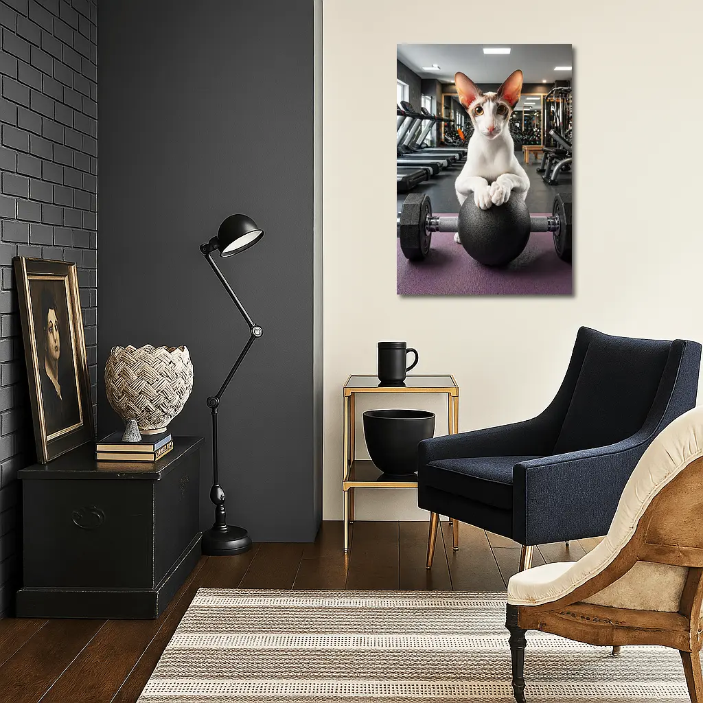 Oriental Shorthair Cat Lifting Weights Gym – Wall Art