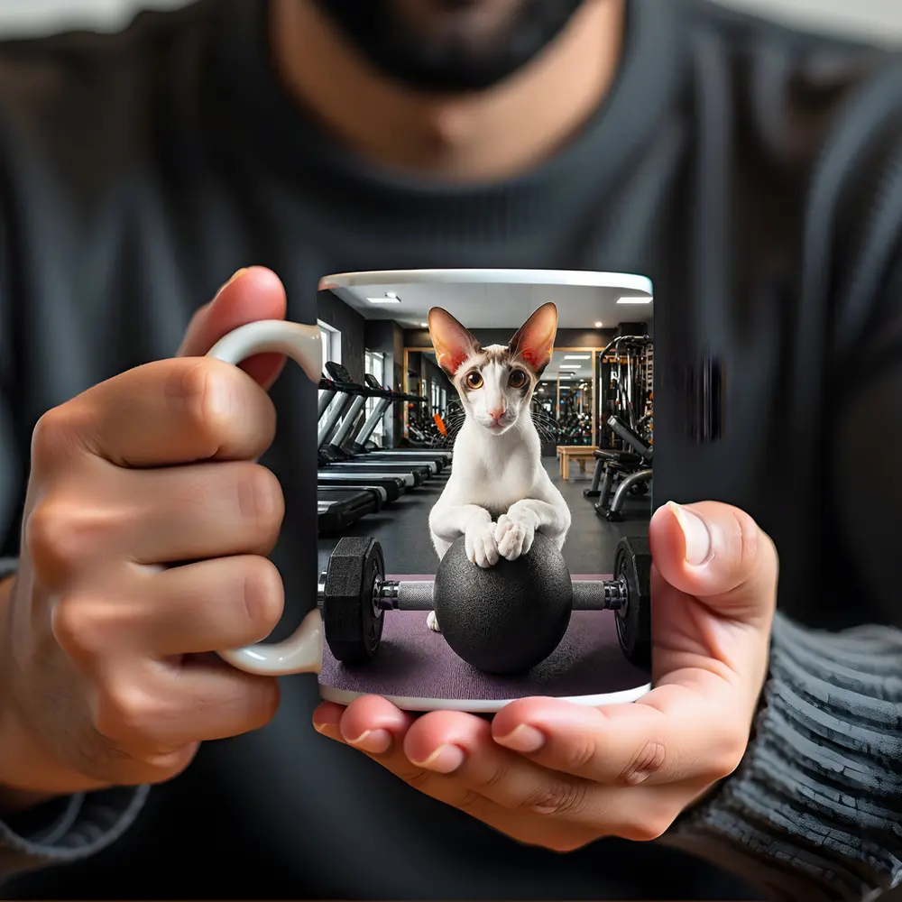 Oriental Shorthair Cat Lifting Weights Gym – Mugs