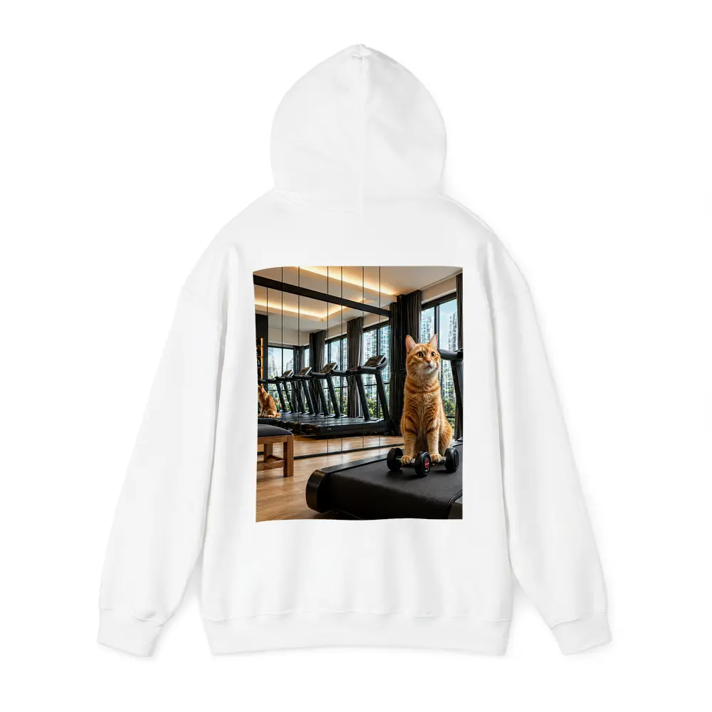 Orange Cat Sitting on Treadmill Modern Gym – Hoodies