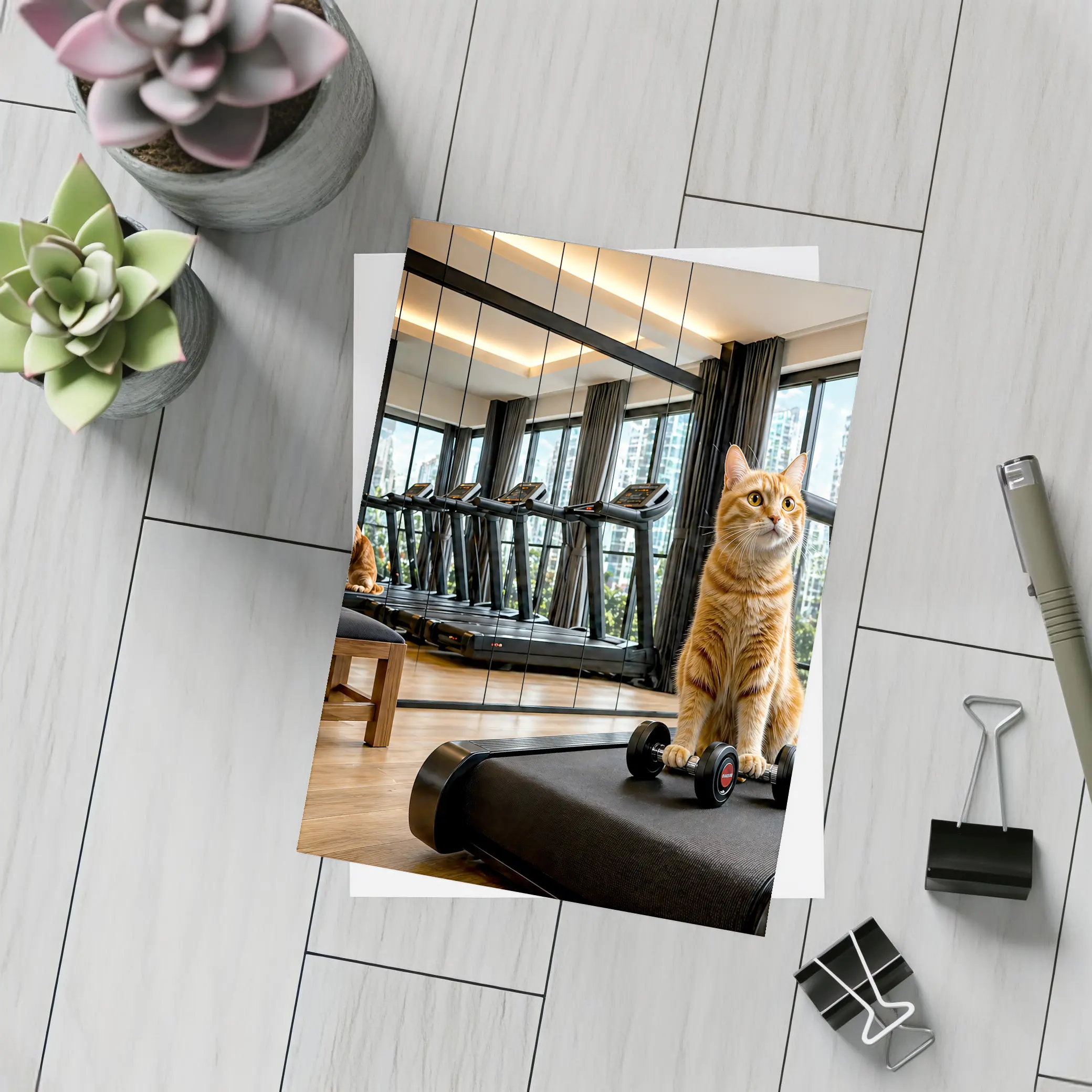 Orange Cat Sitting on Treadmill Modern Gym – Postcards