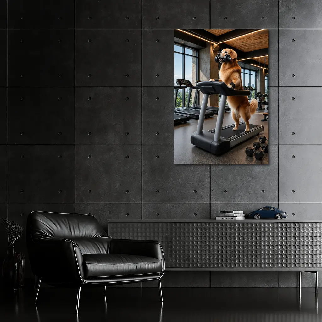 Golden Retriever Working Out In Gym – Wall Art