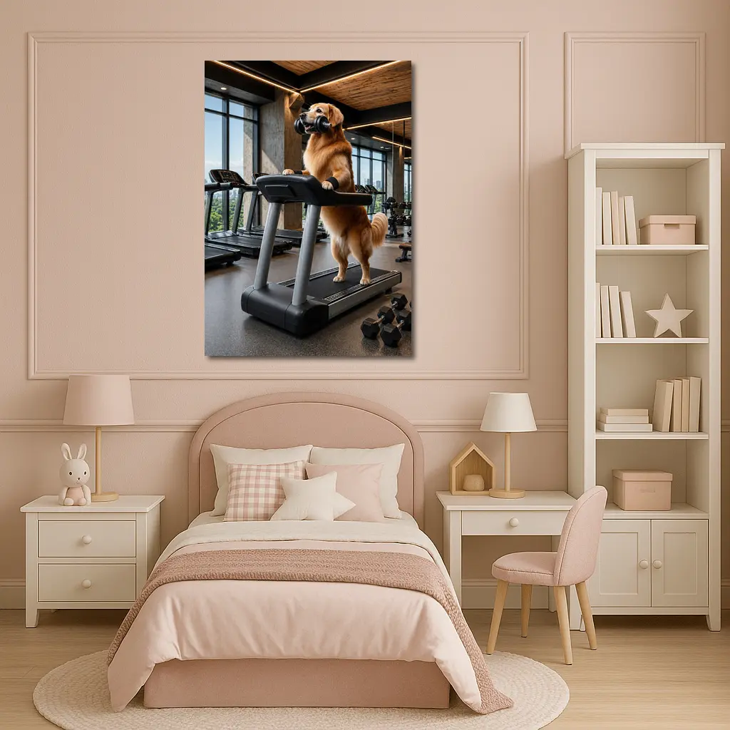 Golden Retriever Working Out In Gym – Wall Art