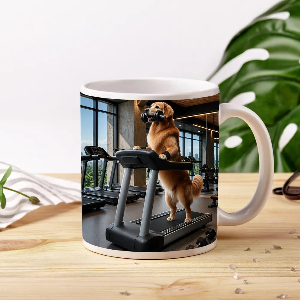 Golden Retriever Working Out In Gym – Mugs