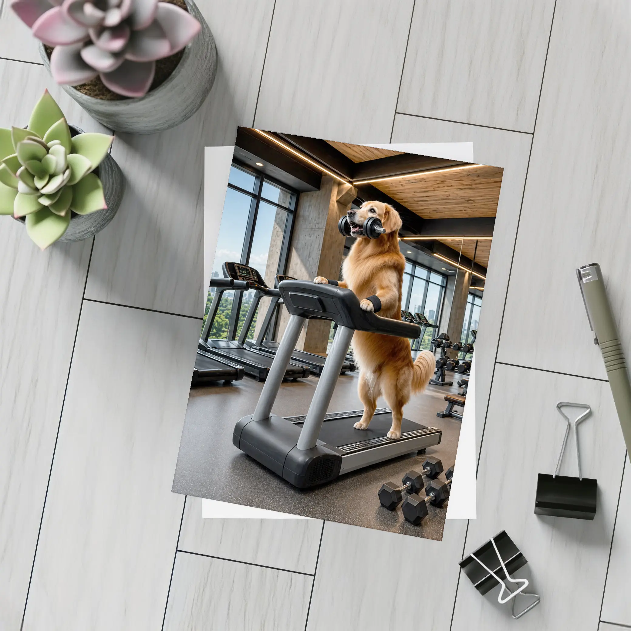 Golden Retriever Working Out In Gym – Postcards