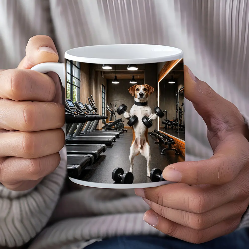 Beagle Lifting Dumbbells In Modern Gym – Mugs