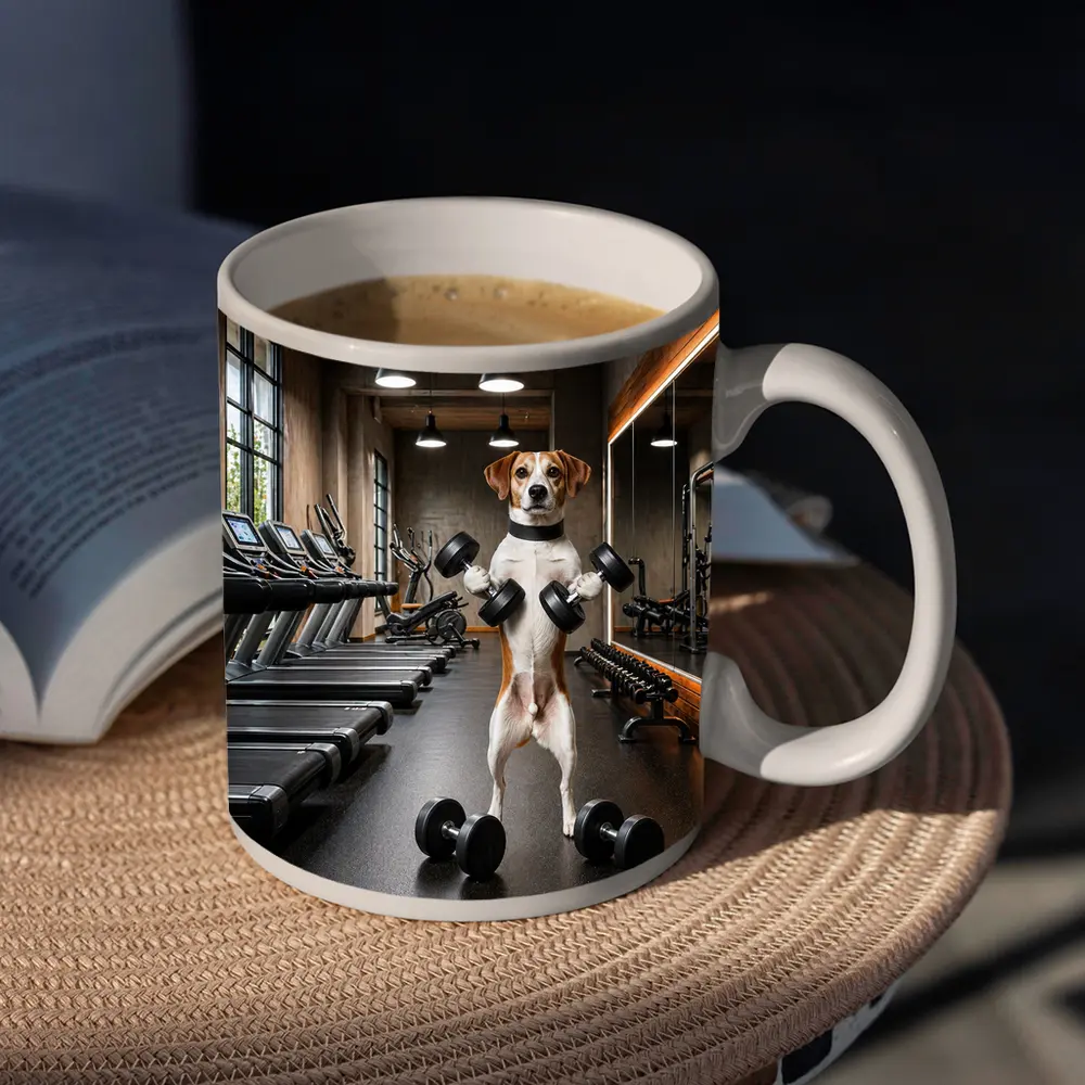 Beagle Lifting Dumbbells In Modern Gym – Mugs