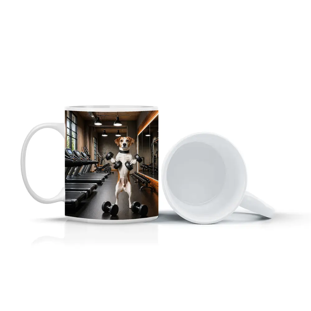 Beagle Lifting Dumbbells In Modern Gym – Mugs