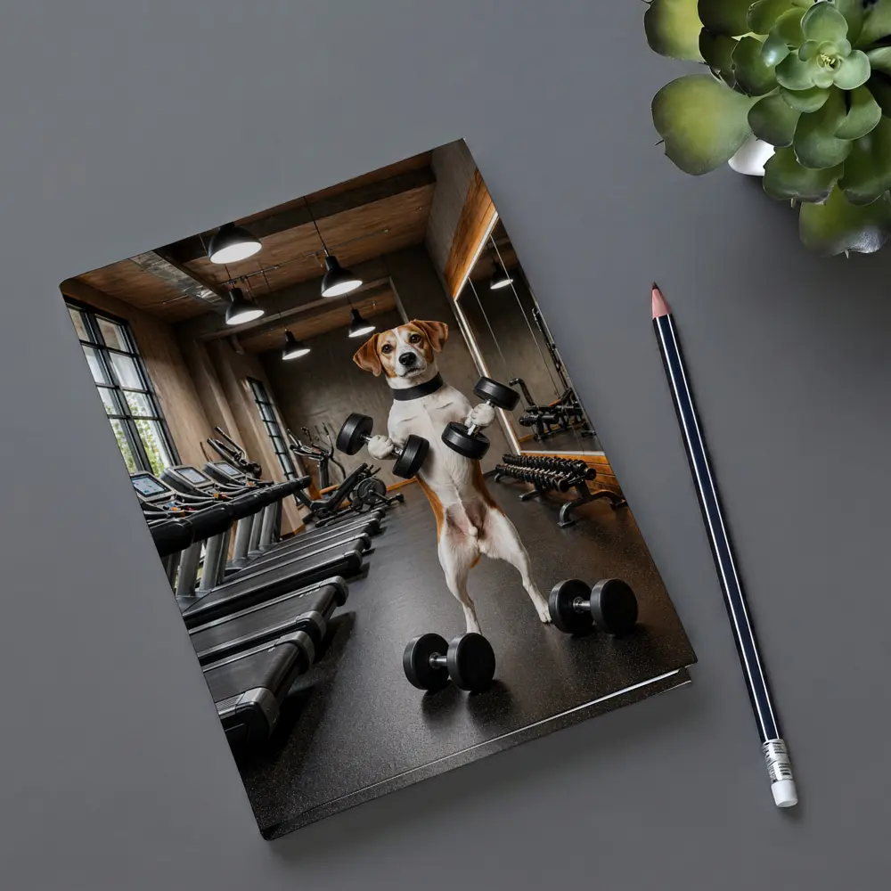 Beagle Lifting Dumbbells In Modern Gym – Notebooks