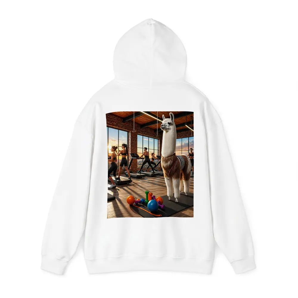 Llama Standing in Busy Fitness Gym – Hoodies