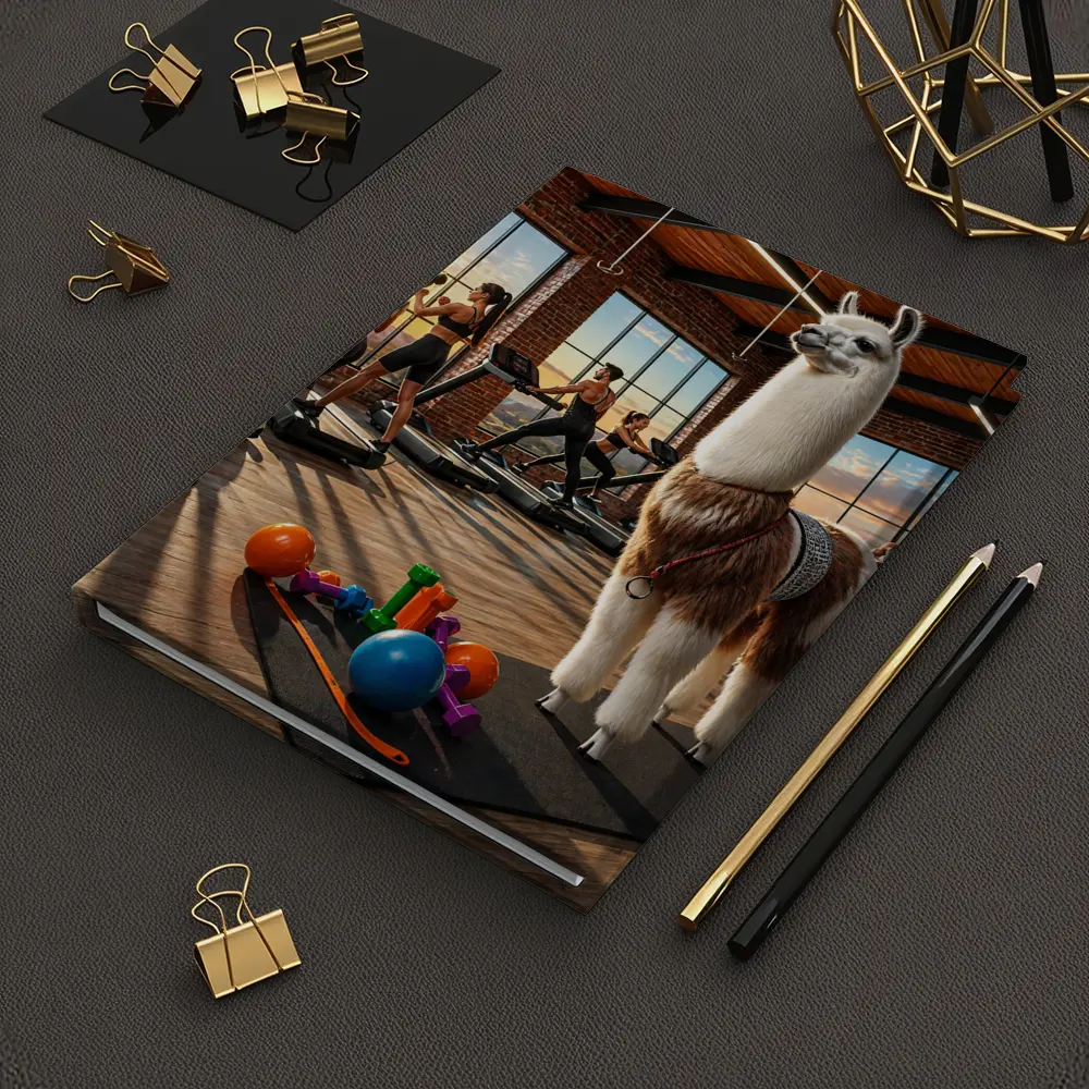Llama Standing in Busy Fitness Gym – Notebooks