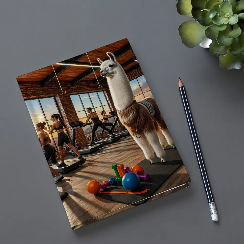 Llama Standing in Busy Fitness Gym – Notebooks