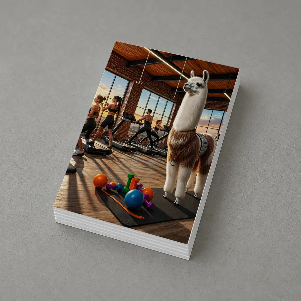 Llama Standing in Busy Fitness Gym – Postcards