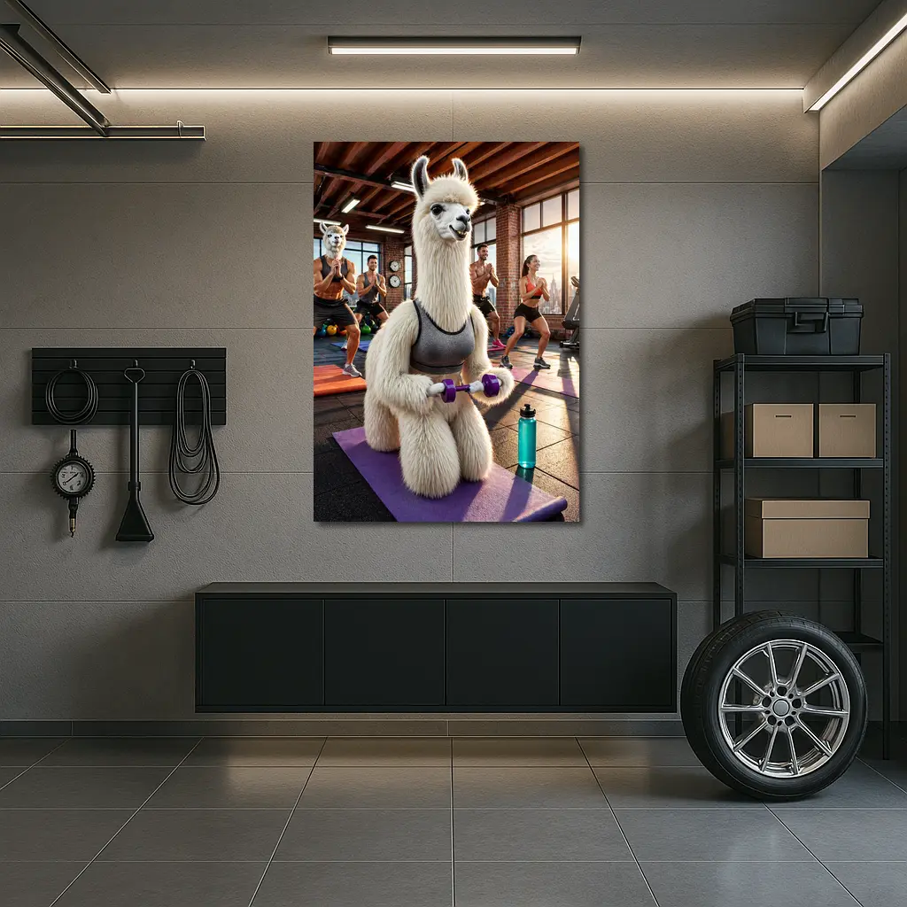 Llama Lifting Weights In Fitness Gym – Wall Art