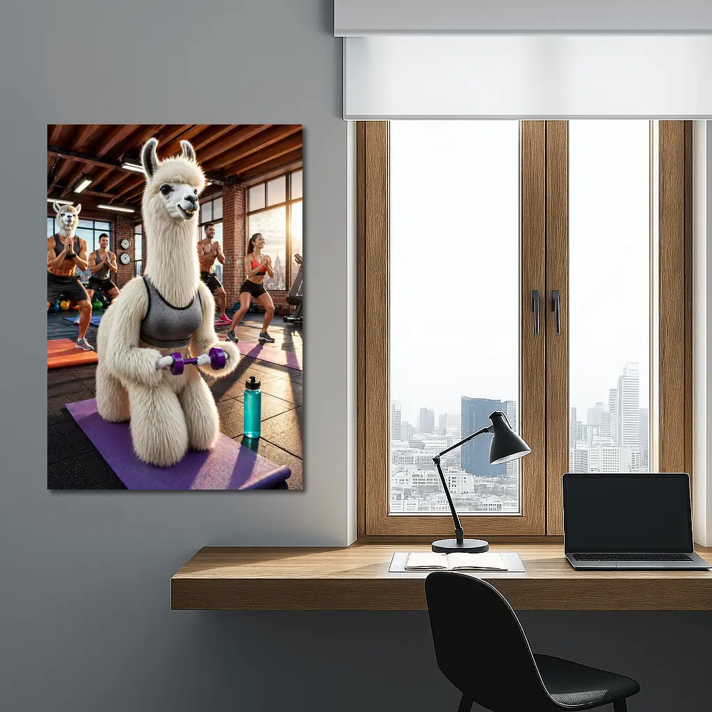 Llama Lifting Weights In Fitness Gym – Wall Art