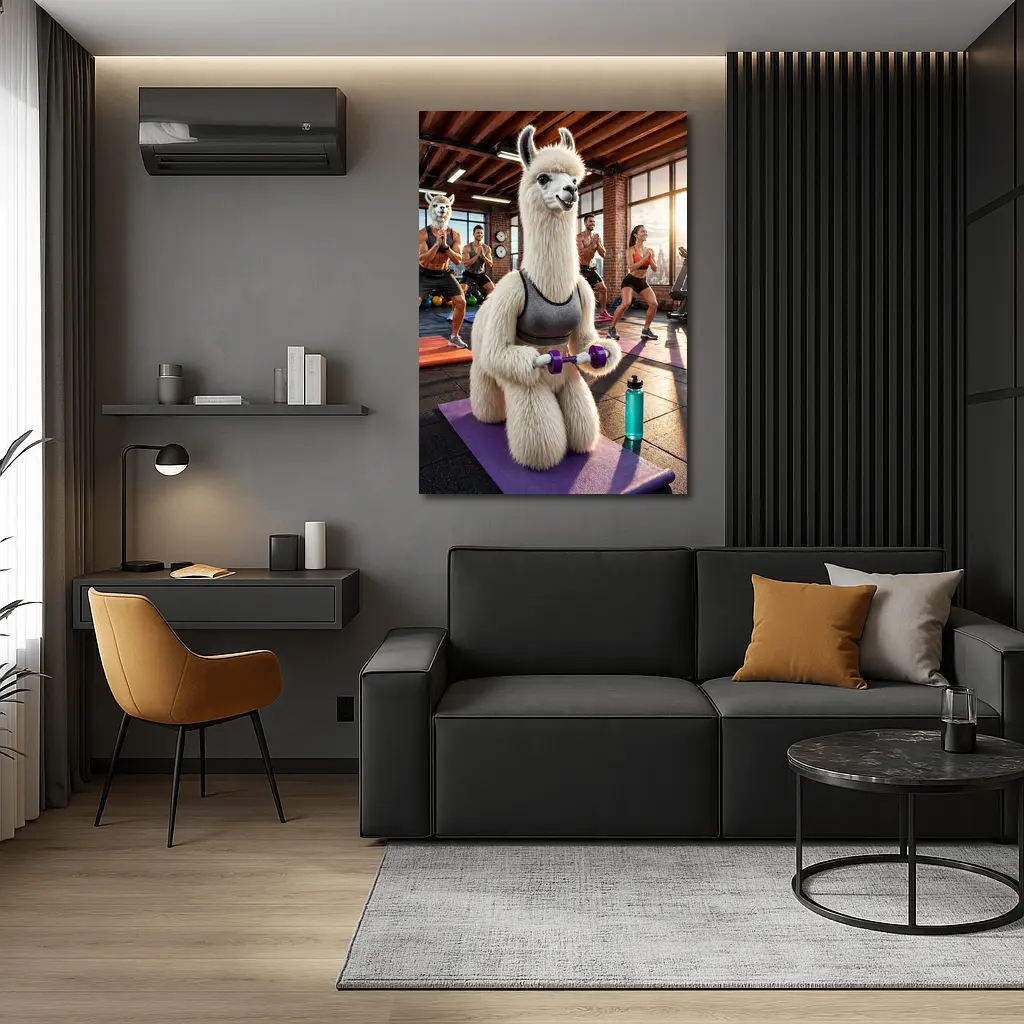 Llama Lifting Weights In Fitness Gym – Wall Art