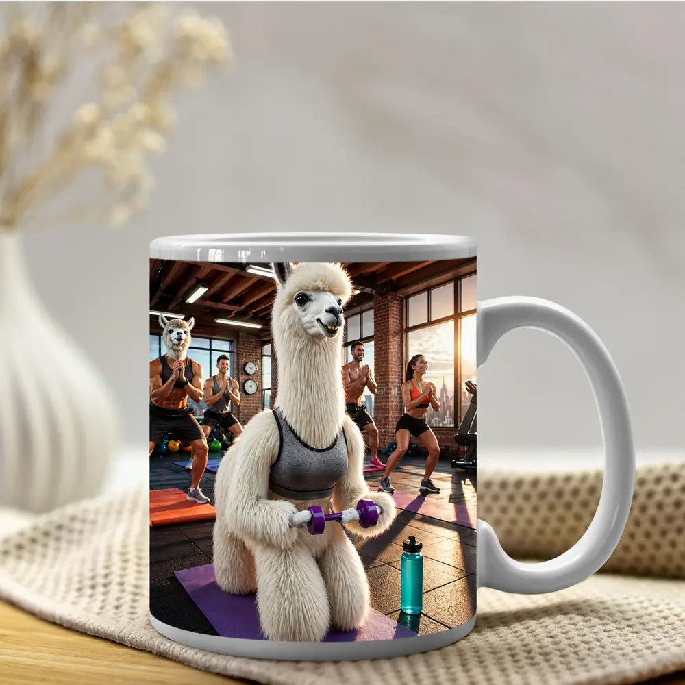 Llama Lifting Weights In Fitness Gym – Mugs